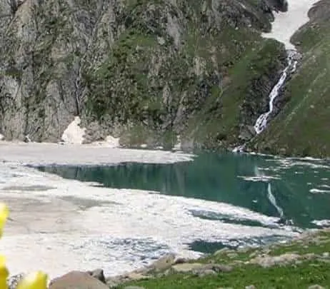 Thajiwas glacial tarn and waterfall
