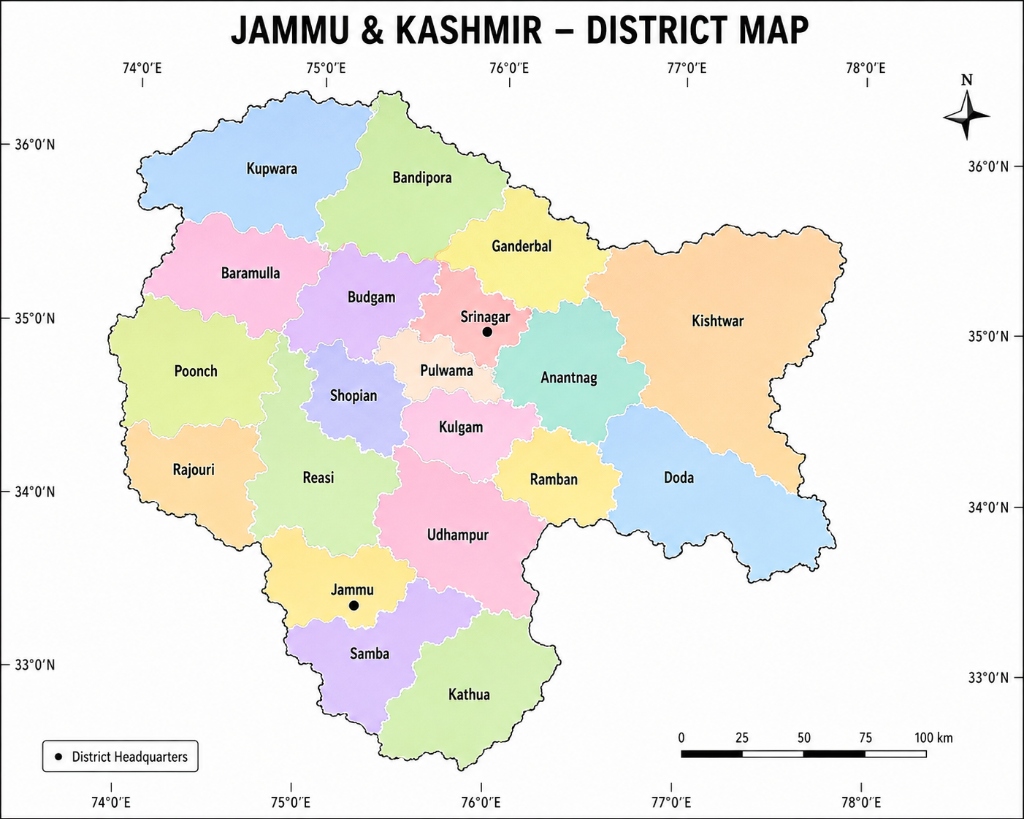 Official 20-District Map of Jammu and Kashmir