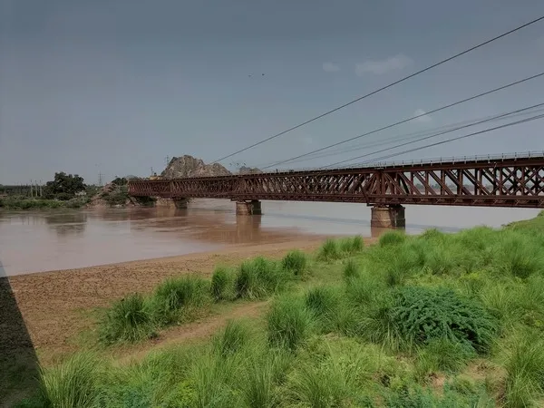 Steel truss railway bridge